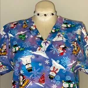 🐘 Scrub Shirt (penguin/snowmen pattern)